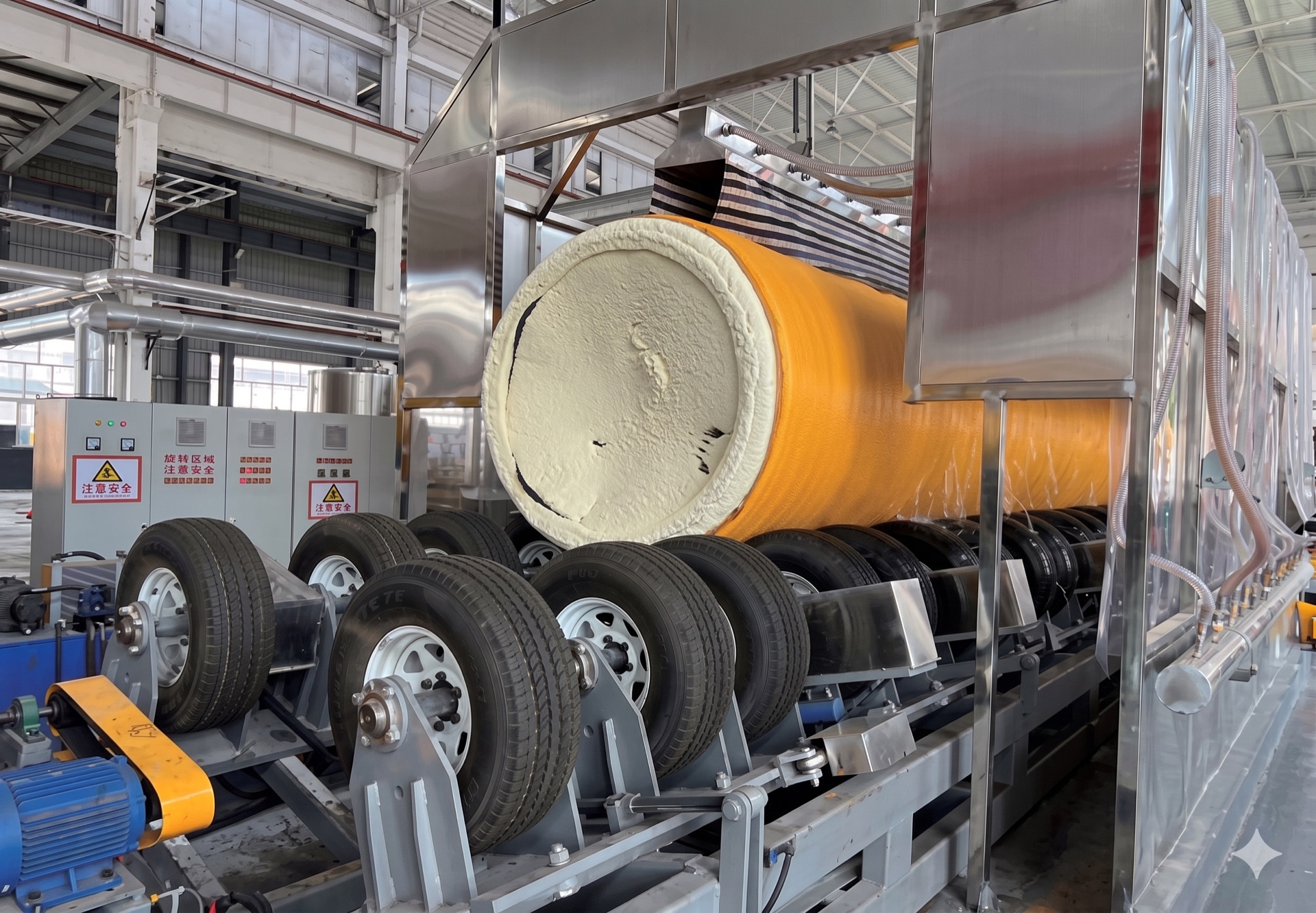 Continuous PU Spray & PE Wrap Line